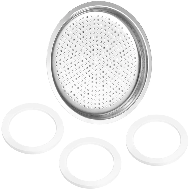 9 Pieces Silicone Gaskets And 3 Piece Stainless Filter Gasket Stainless Steel Gasket Replacement For 6 Cup Moka Express