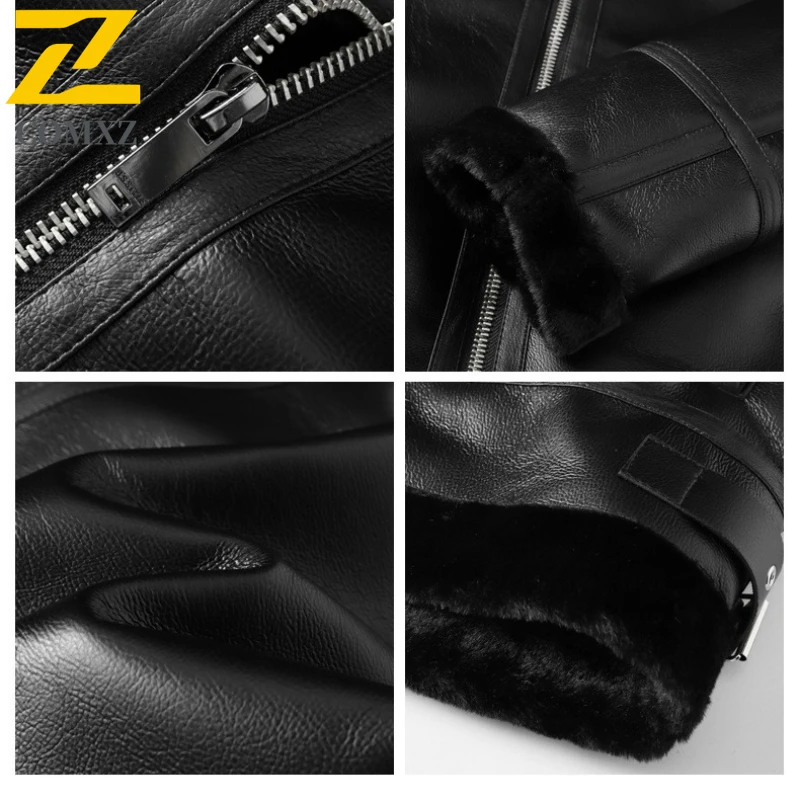سترة COMXZ ريترو شيرلينغ الجلدية قسط العصرية الباردة والدليل على العمل معطف جلد PU الترفيه ارتداء اليومي من الملابس الدافئة #4