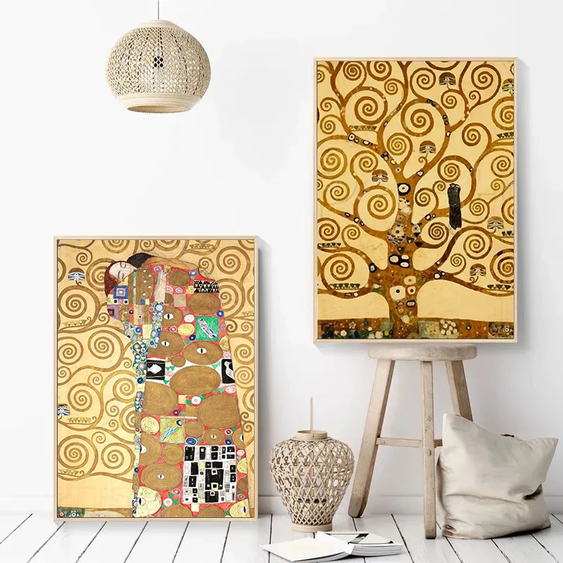 Classic Gustav Klimt Abstract Figure Artwork Kiss Tree of Life Poster Canvas Painting and Prints Wall Pictures Home Decor Gift