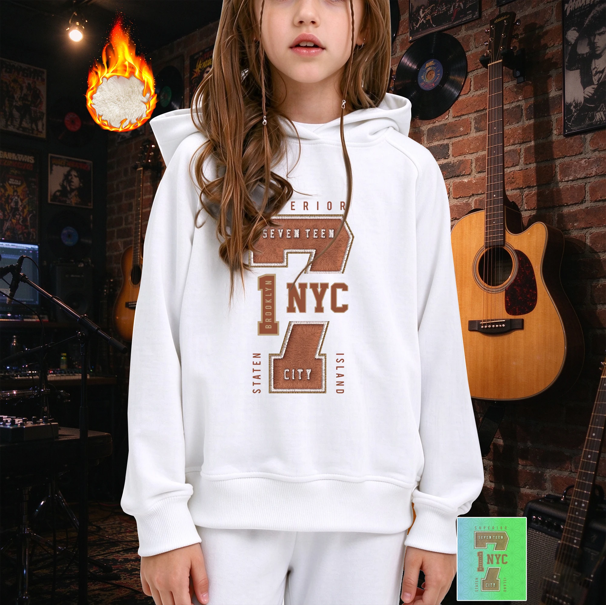 Girls Hoodie Retro NYC Seventeen City Heat Transfer Printed 3-14Y Streetwear Kids Hooded Sweatshirt For Daily School Outgoing