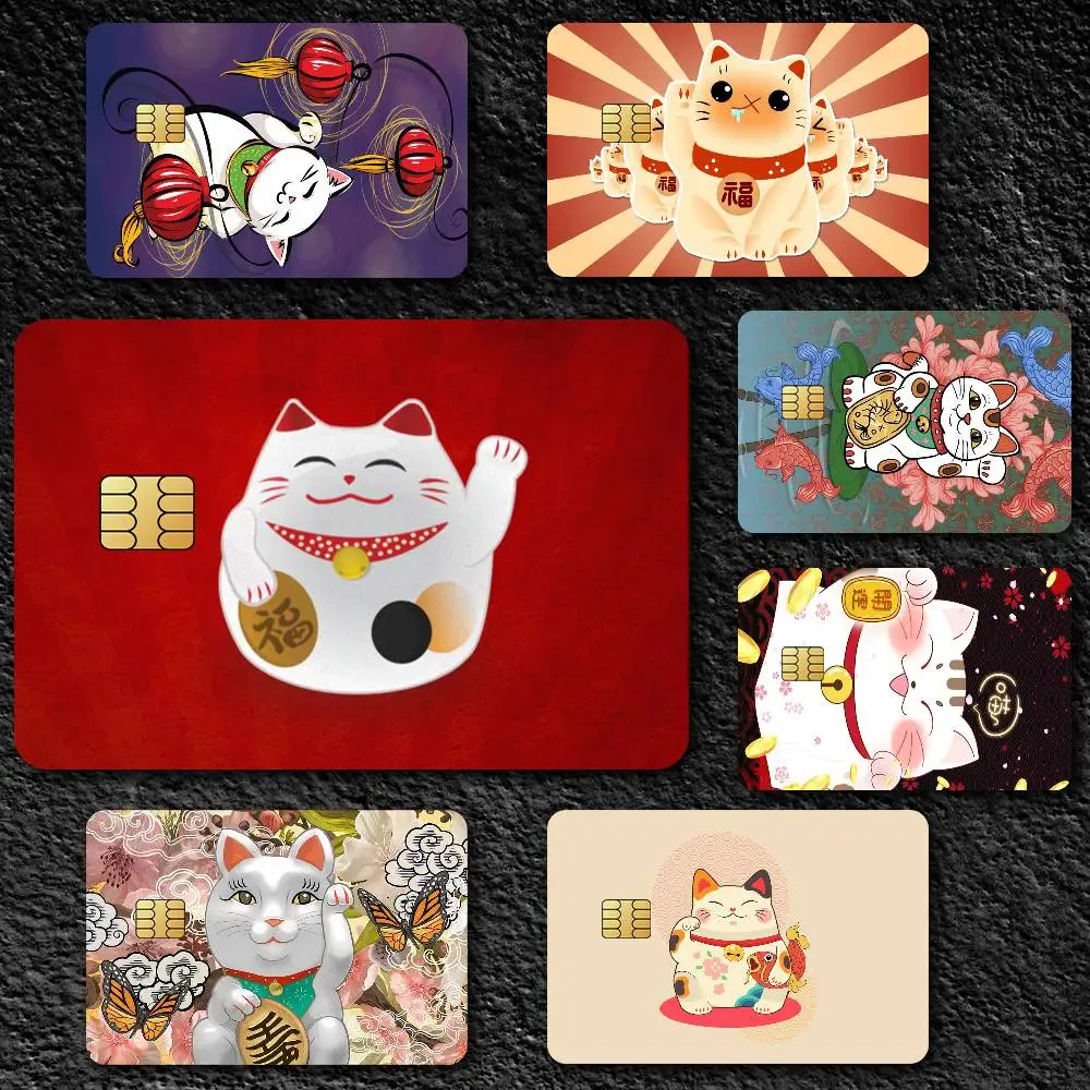 Maneki Neko Lucky Money Cat Credit Card Skin Stickers for Bank Card Bus Metro Card Sticker Waterproof Gift