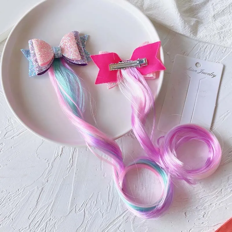 1PCS New Lovely Princess Bowtie Curly Hair Wig Girls Hairpins Children Headwear Hairgrip Hair Clips Barrettes Hair Accessories