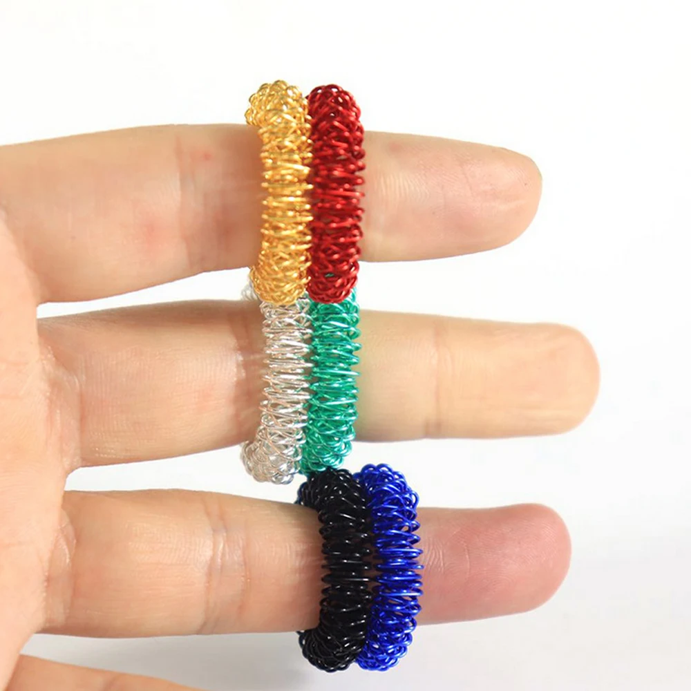 6 Colors Spiky Sensory Finger Spring Rings Relief Stress Anxiety Finger Toy Funny Decompression Toy For Kids Adults Pendant