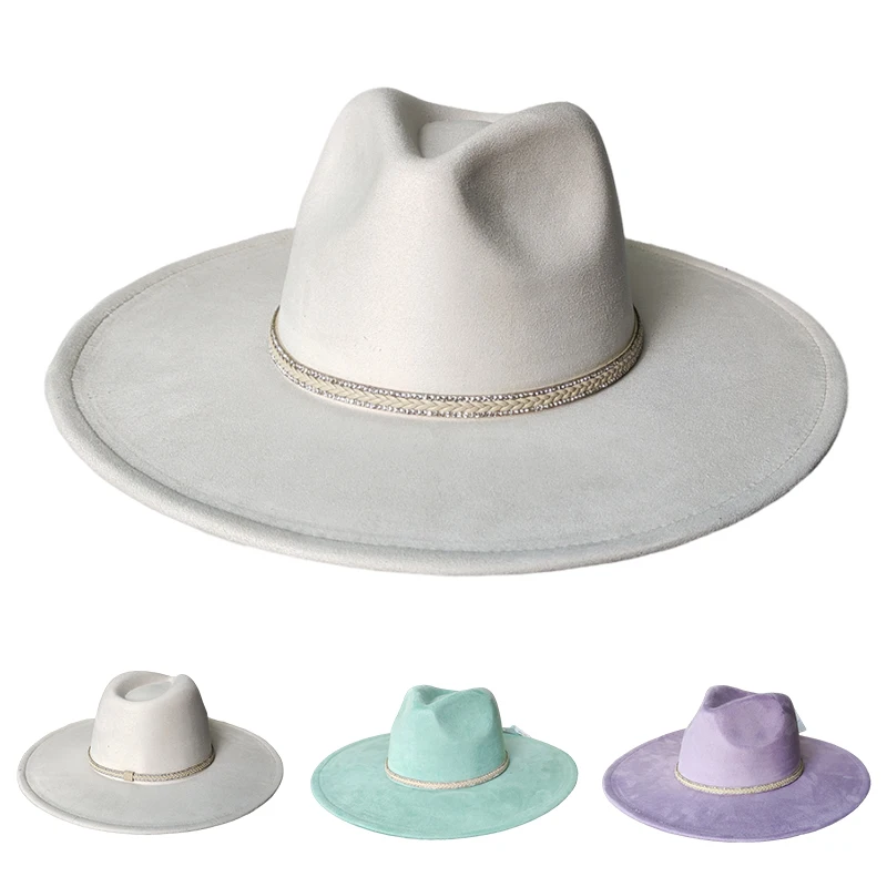 Colorful Suede Wide Brim Felt Fedoras Women\'s Hat Men\'s Church Jazz Hat Denim Hat Panama шляпа женская летняя 2024