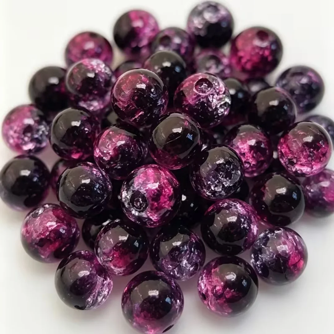 8mm Black, Rose Red Dual Tone Gradient, Cracked Beads, Acrylic Beads, DIY Jewelry, Ornaments, Pendants, Decorative Beads, Holida image 2