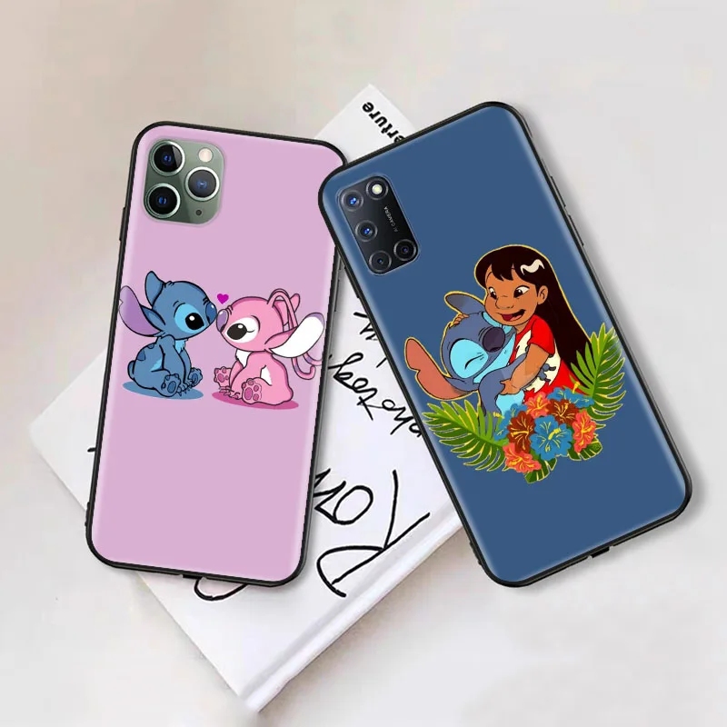 Funda negra para iPhone 6, 6s, 5, 5s, 7, 8, SE, XR Plus, 15 Pro Max, Z-63, Lilo & Stitch