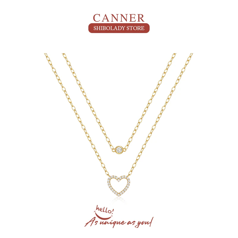 CANNER Fashion Double Layer Star Moon Necklace Delicate Clavicle Chain Zircon Necklace For Women Jewelry 925 sterling silver