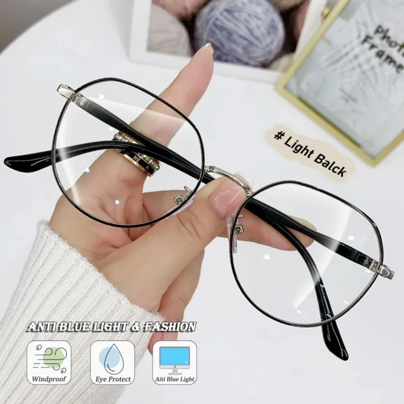 Modische Damen-Klargläser Polygonaler Metallrahmen Austauschbare Gläser Mädchen-Brillen Modische Leichtgewichtige Anti-Blaulicht-Brille