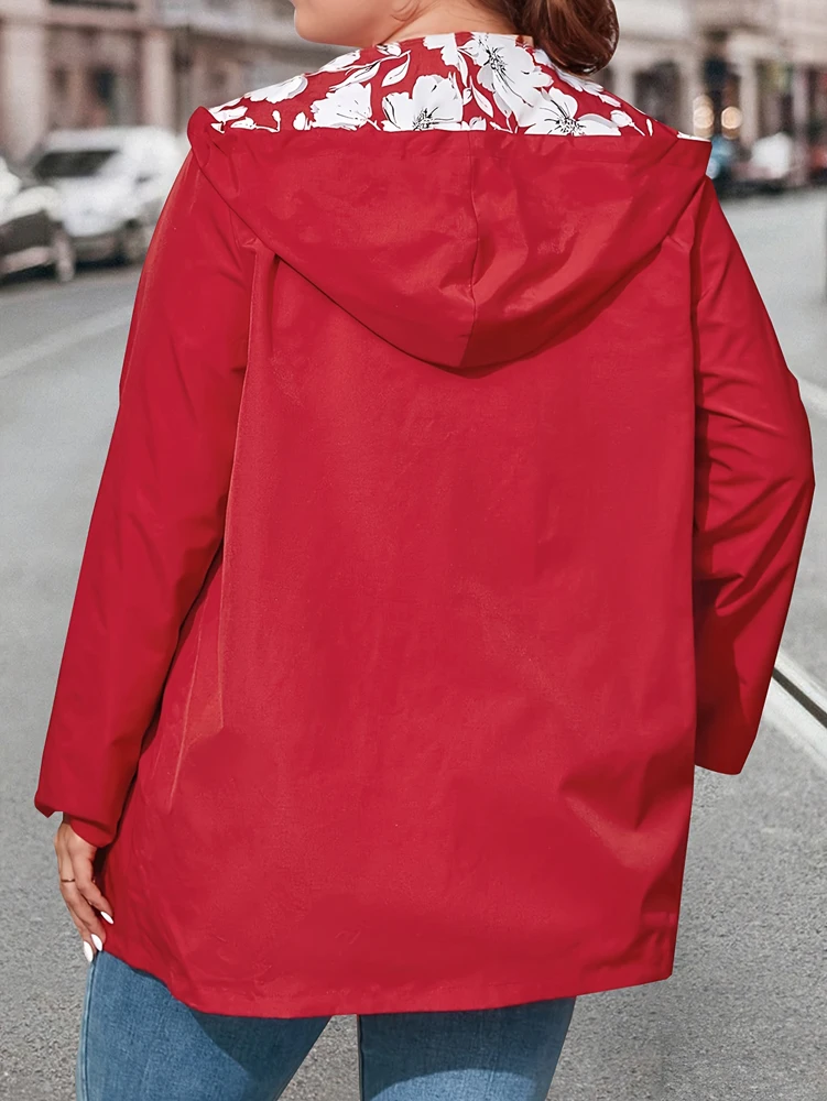 Übergrößen-Damen-Herbstjacke mit Kapuze, Wendbare bedruckte Freizeitjacke mit Taschen, Street-Style, Größen 1XL–4XL, Outfit-Ideen – Detail 5