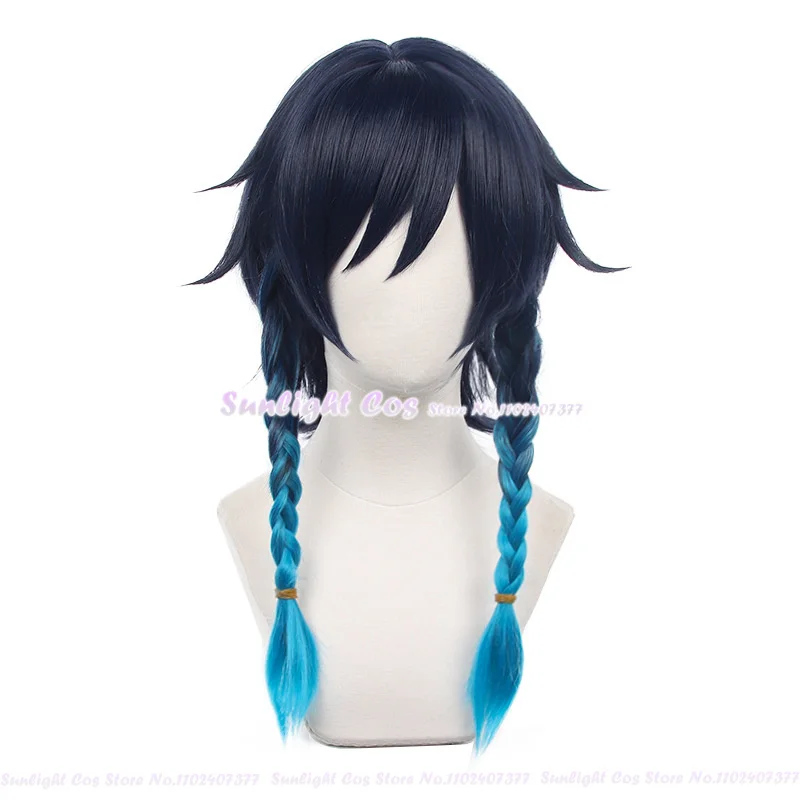  Venti Cosplay Wig Short Blue Gradient Barbatos Cosplay Anime Wigs Heat Resistant Synthetic Hair Wigs + Wig Cap