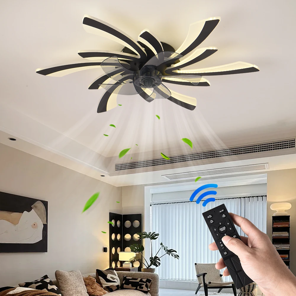 Ventilateur de plafond à intensité variable avec lumière et télécommande, ventilateur avec lumières LED, APP et télécommande, moderne, amélioré