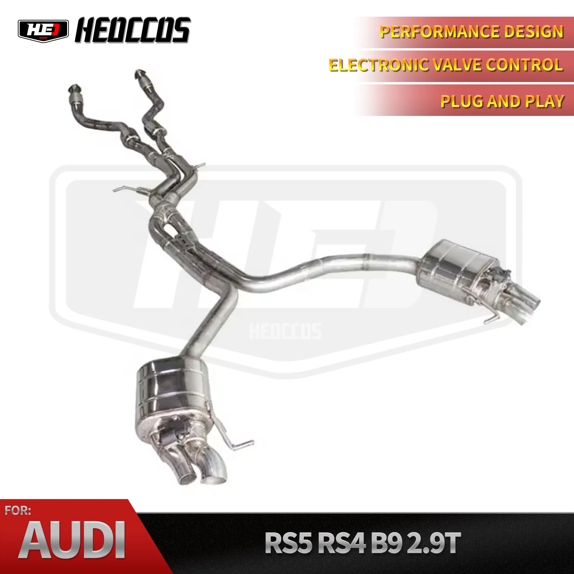 

HEO для Audi RS4/RS5 B9 2.9TT 2017 + выхлопная система, полная средняя труба и клапанный глушитель Catback, выхлопные трубы из нержавеющей стали SS304