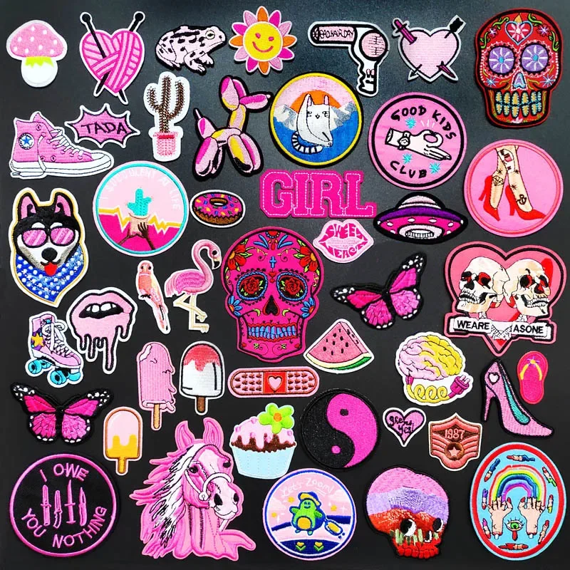 

Cake Popsicle Horse Bird Iron On Patch for Clothing Embroidered Sewing Applique Woven Badge Sew-On Patches PINK GIRL