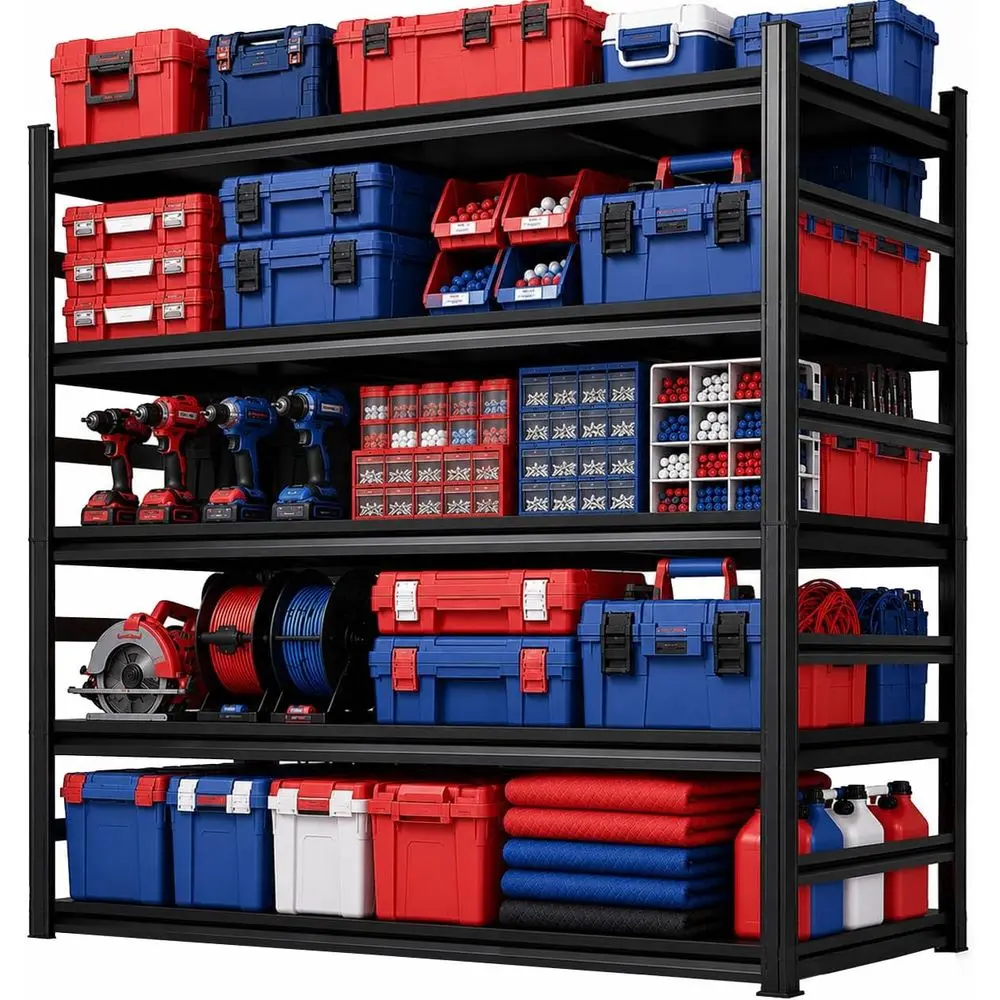 Adjustable 2-in-1 Heavy Duty Storage Shelves with Guard, 3300LBS Capacity, Metal Reinforced for Garage or Basement