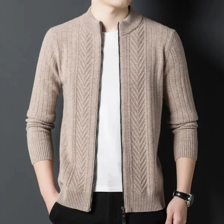 

winter Autumn cashmere sweater men's autumn zipper crew neck cardigan coat thickened wool