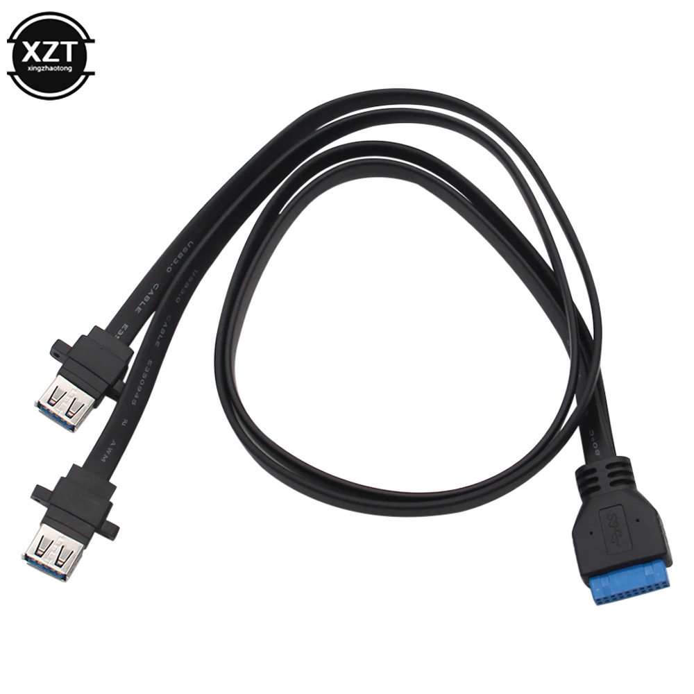 Dual USB 3.0 Female to 20 Pin Header Motherboard Adapter Extension Cable 2 USB Screw Panel Mount Motherboard Flat Cable Cord