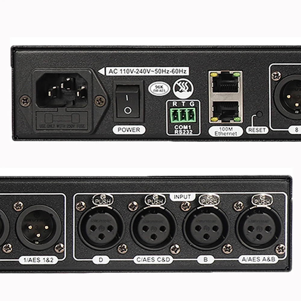 معالج الصوت الرقمي الاحترافي SenMicre DPA0408RTS DSP 32 بت 16 نطاقًا AUTO EQ مع مدخل ومخرج AES FIR Filiter مكبر صوت معدات صوتية بمعدل أخذ عينات 96 كيلو هرتز مع تحكم RS232 برنامج التحكم في الكمبيوتر