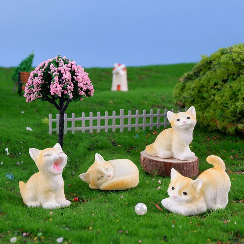 1PC DIY Micro Landscape Home Decor Resin Cat Ornament Kitten Figurine Animal Miniature Fairy Garden Doll House Decoration