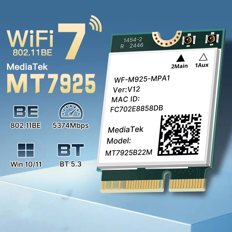WiFi 7 Network Card MT7925 Bluetooth 5.3 2.4G 5Ghz 6GHz M.2 Wireless Adapter For Win 10 Win 11