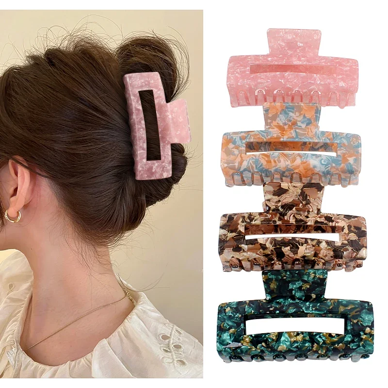 Fashion Women\'s Hair Clips Retro Leopard Print Korean Style Acrylic Geometric Hollow Claw Hair Clips Exquisite Hair Accessories