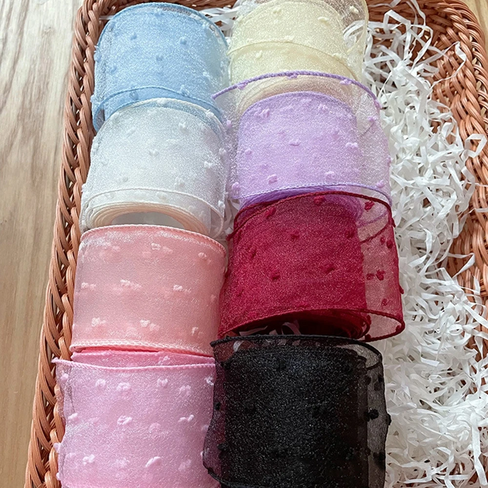 W:5cm Solid Color Dot Seersucker Gauze Lace Band DIY Hair Bow,Wedding Party Gift Bouquet Decoration,Handmade Craft Trim Material