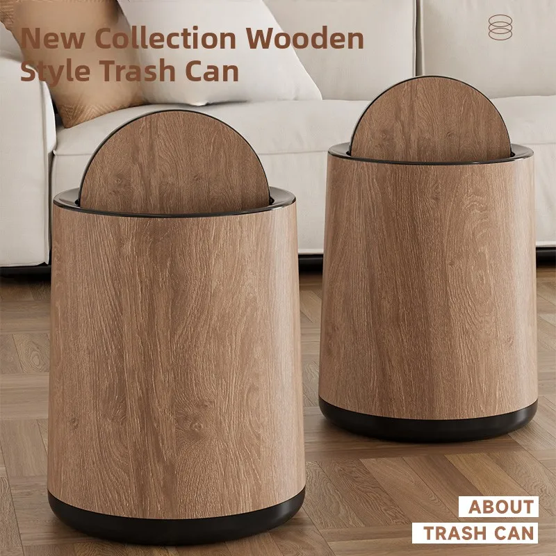 

Retro Sle Large Capaci Wood ain Kitchen Tra Can Bedroom Living Room Double Buet round ape Household Waste Bin
