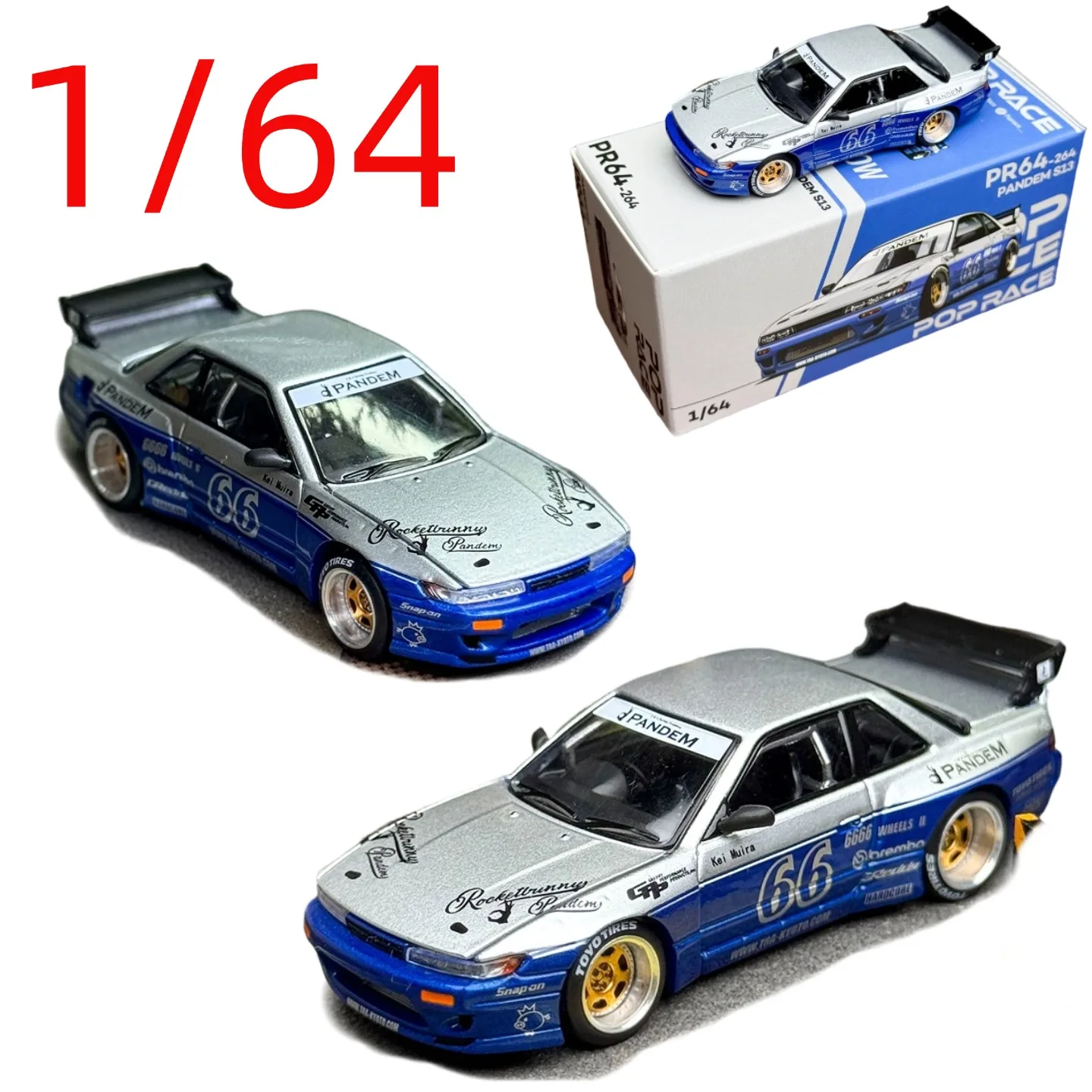 

POPRACE Коллекционная модель спортивного автомобиля Nissan S13 Silvia Rocket Bunny в масштабе 1/64, литая под давлением, из сплава, гоночная модель Nissan S13 Silvia, игрушки для мальчиков