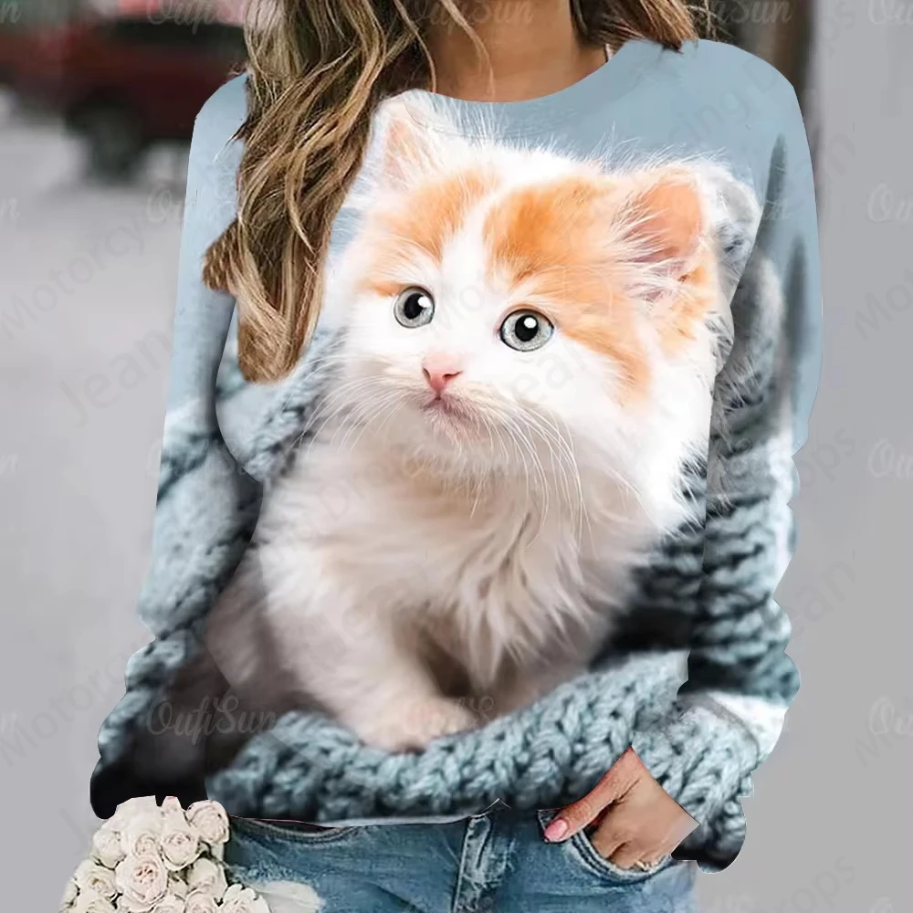 Cartoon Anime Cat 3d Print Hoodie Women Fashion O-neck Oversized Hoodies Women Sweats Outwear Coat Girl Clothes Sweatshirt Gym