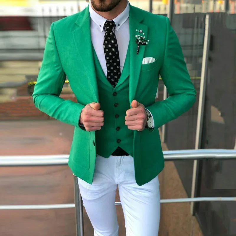 

Custom Made White Pants Royal Blue Men Suits for Wedding Suits Green Man Business Blazers Groom Tuxedos Terno Masculino 3Pieces