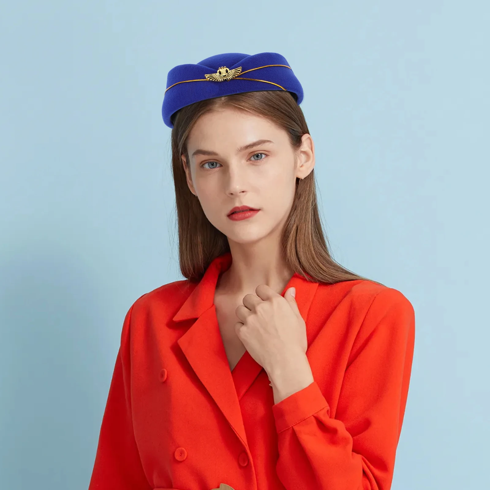 

Stewardess Beret Hats for Women Wool Felt Material Fashionable Durable Ideal Aviation Schools Stage Performances Band Shows