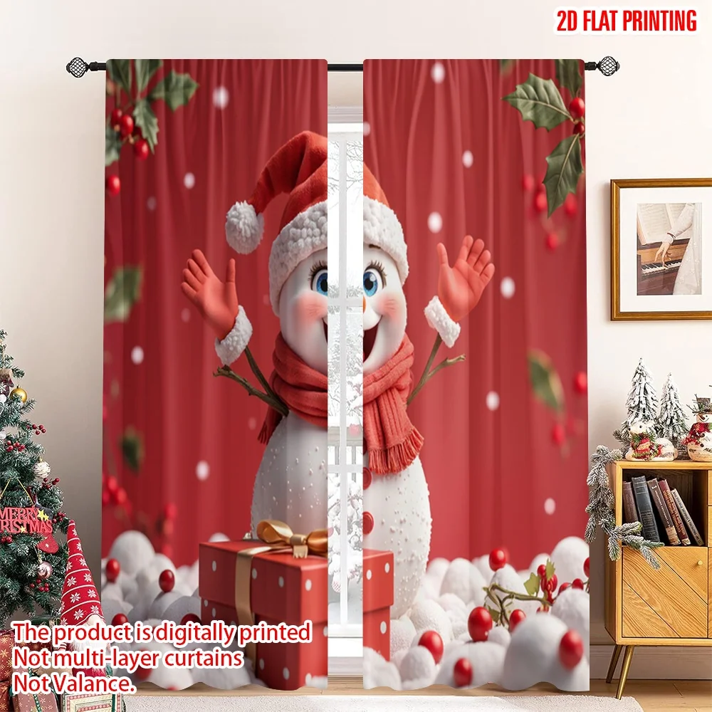 

2pcs 2D flat printing Merry Christmas Popular Curtain Cute Snowman Gift Christmas Polyester Without Electricity Spring Use for