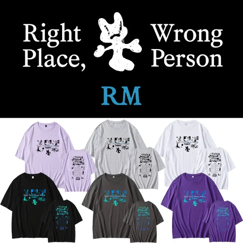 RM Mini Album Right Place Wrong Person T-shirt Women Men Kpop Summer Cotton Tops Cartoon T Shirt Korean Fashion Popular Clothes