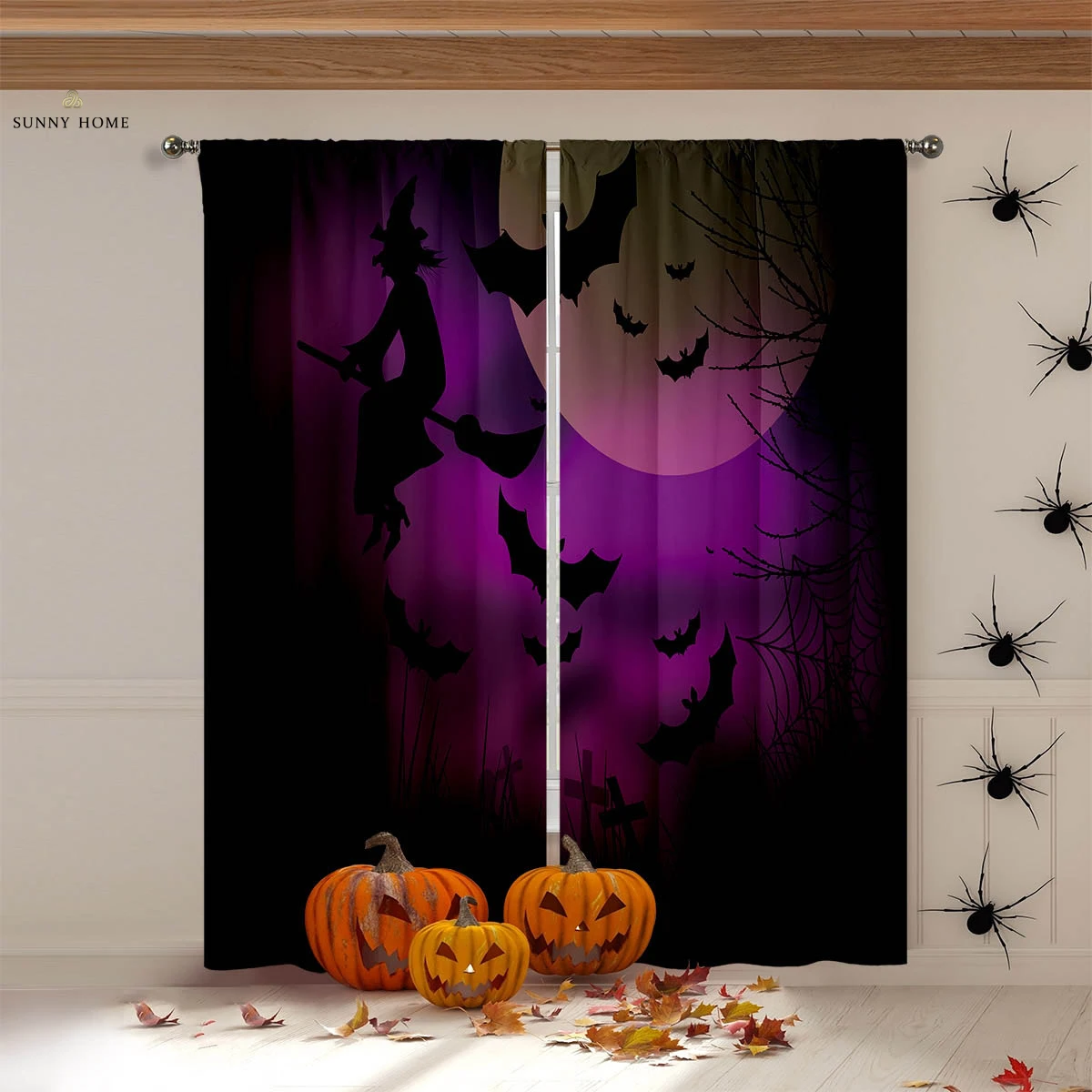 

Halloween Horror Atmosphere Decorative Curtains Gothic Style Castle Pumpkin Cartoon Print Curtains Holiday Party Decorative 2PCS