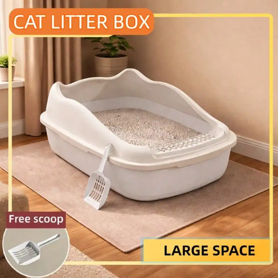 

Semi-Enclosed Large Cat Litter Box High Side Splash Proof Double Layer Cat Toilet