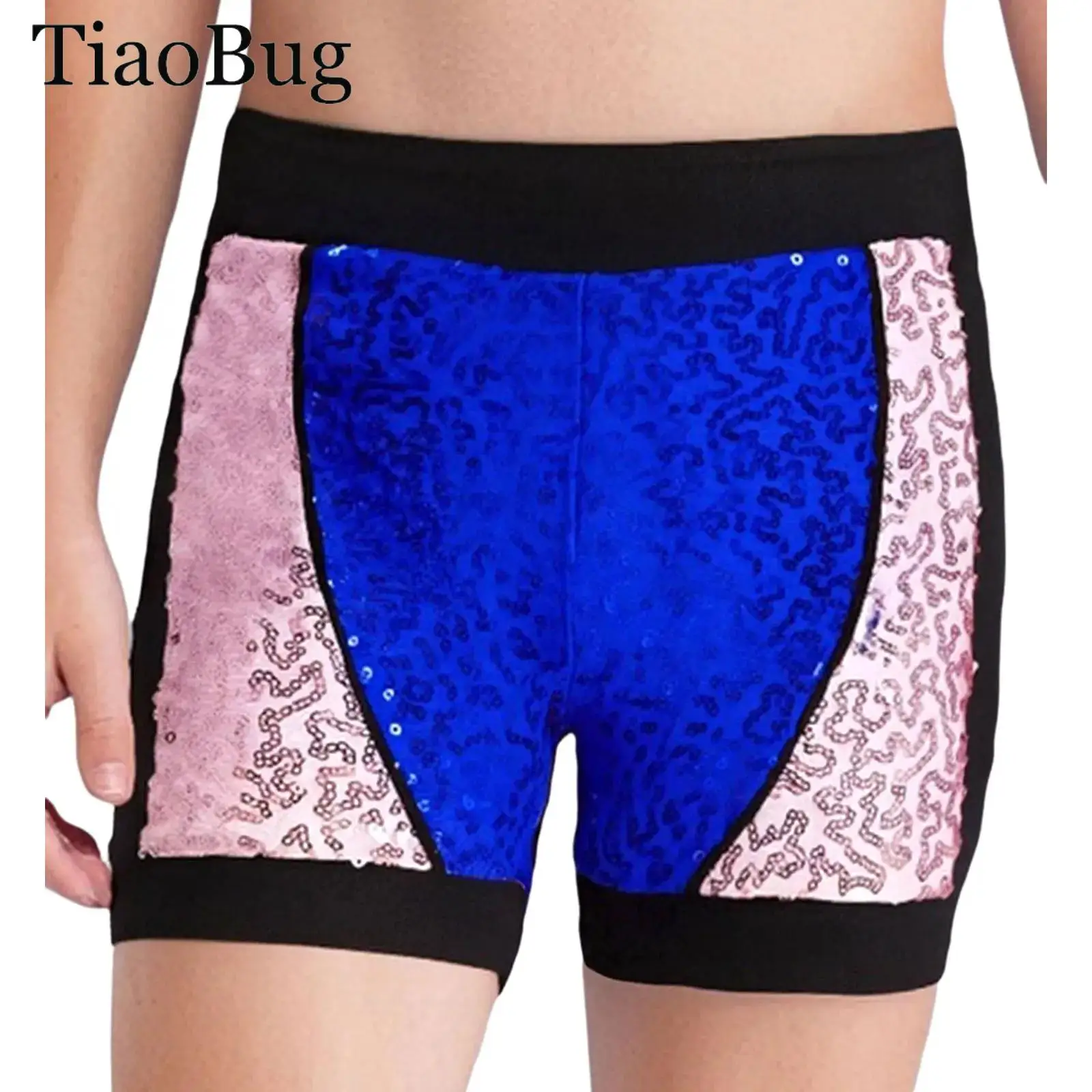 

Kids Girls Jazz Dance Outfit Cheerleading Costume Color Block Patchwork Sparkly Sequin Tank Top Vest with Shorts Set Streetwear