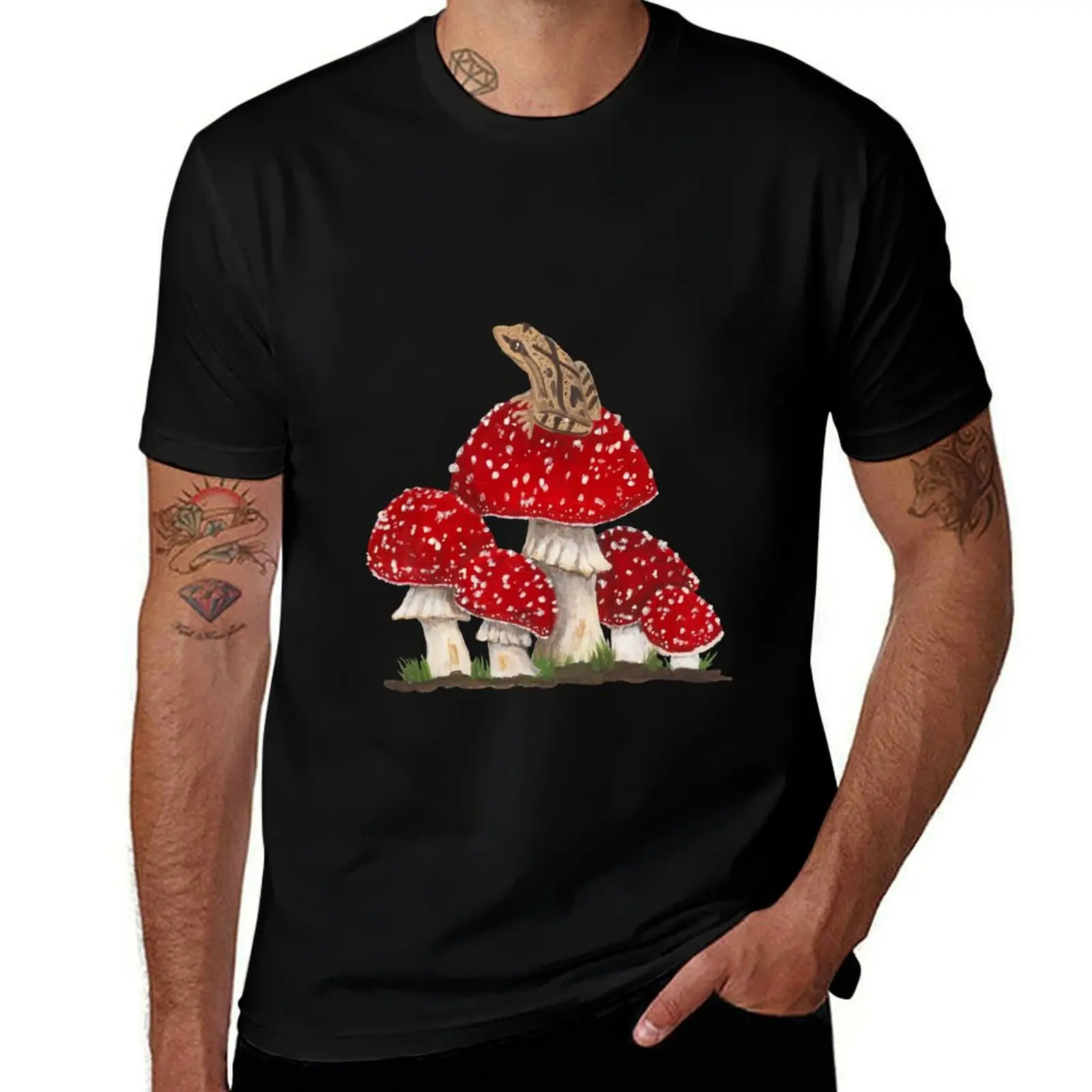 Spring Peeper and Mushrooms T-Shirt Work Daily Short Sleeve Top T-Shirt