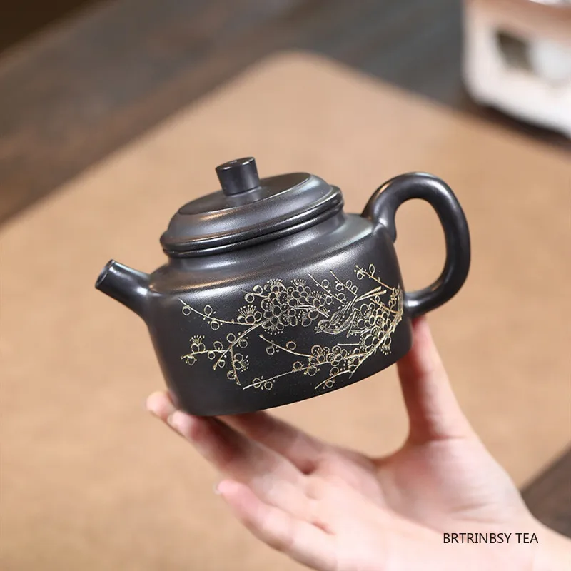 Yixing Household Purple Clay Teapot Tradition Beauty Kettle Handmade Flower Bird Tea Pot Chinese Zisha Tea Set Accessories 250ml