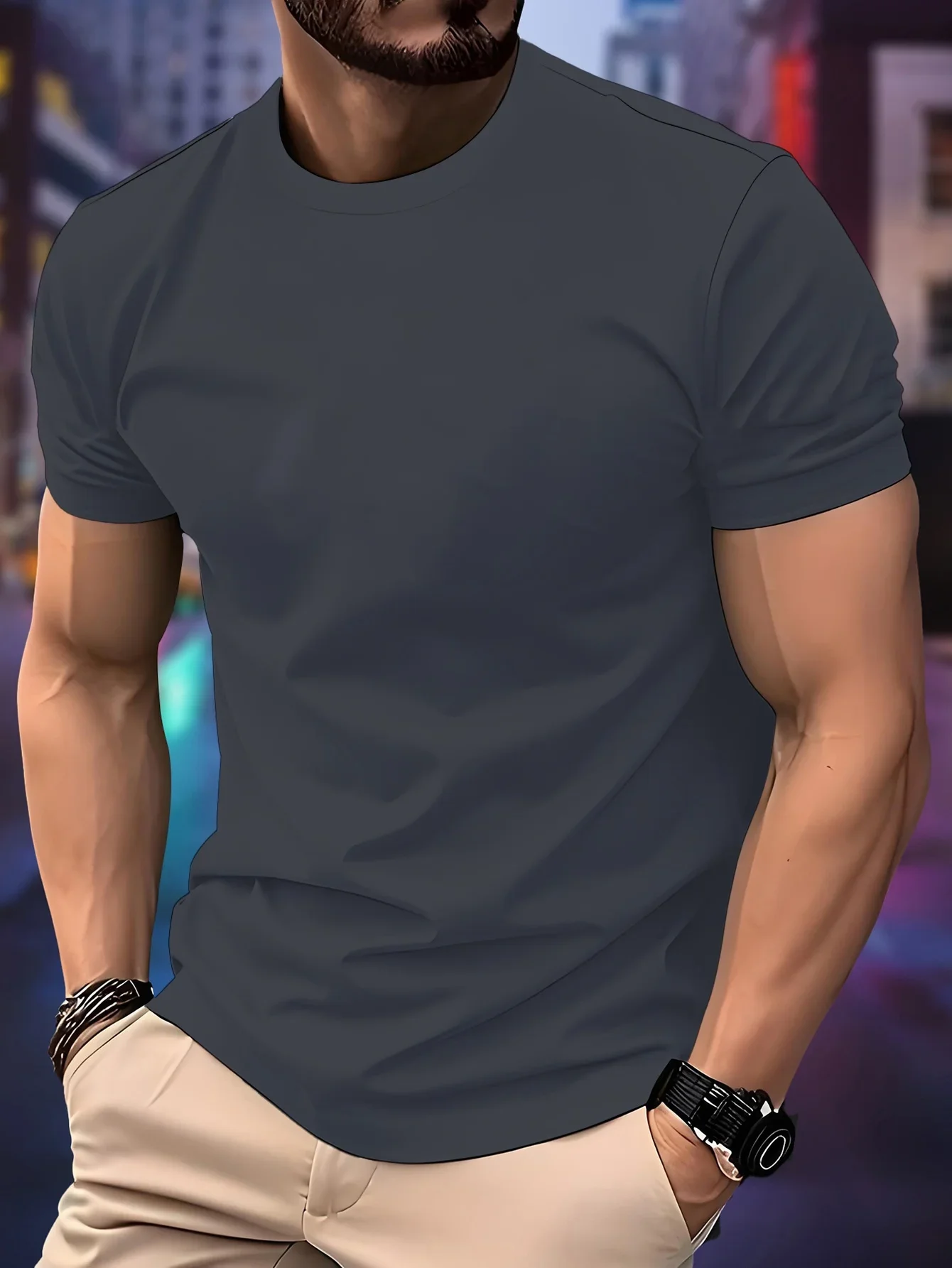 Summer New Men's Solid Color T-Shirt Loose Casual Crew Neck Short Sleeve Slim Fit Basic Plain Tee For Daily Wear Tops
