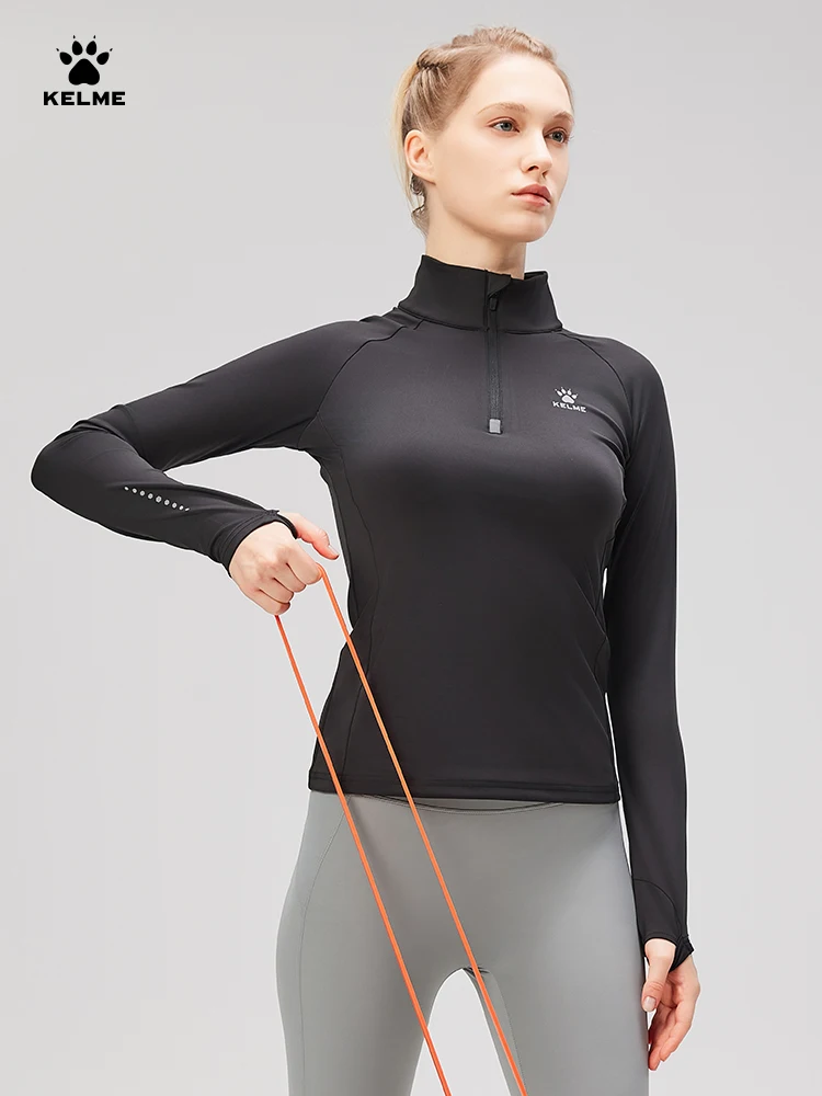 kelme-women's-long-sleeved-semi-zippered-running-top-and-fitness-yoga-suit-with-quick-drying-clothes