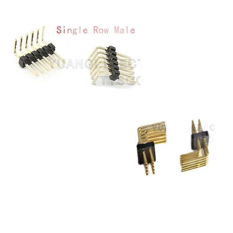싱글 더블 로우 직각 수컷 핀 헤더, 1.27mm RA 핀 헤더, 0.05 인치 PCB 분리형 골든 플레이트, 2, 3, 4, 5, 6, 7, 8, 9, 10, 25, 40, 50P
