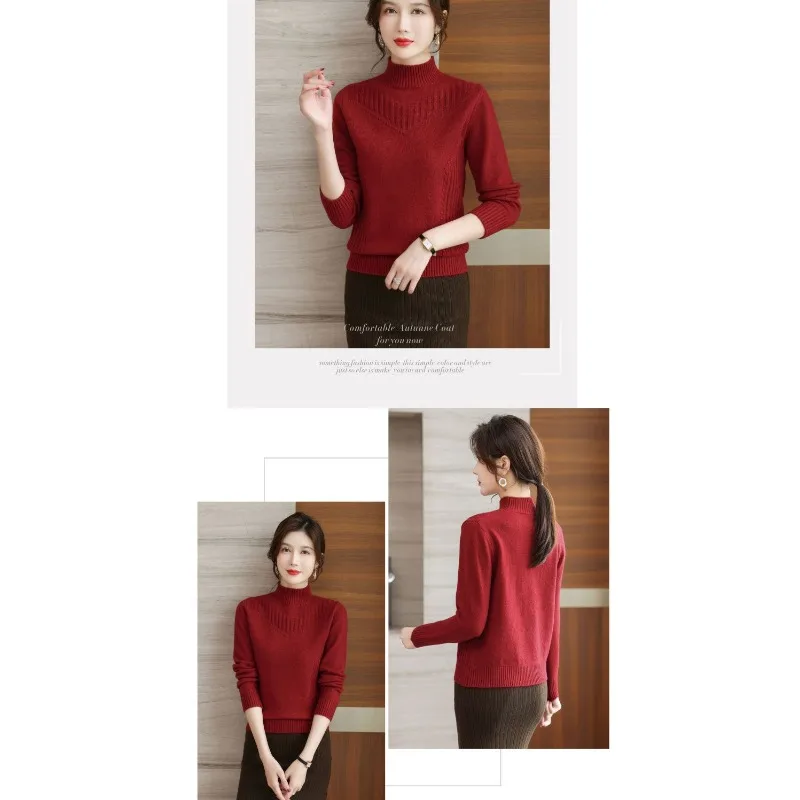 الخريف والشتاء بلون سترة المرأة السترة فضفاضة نصف الارتفاع قاع سترة أعلى #4