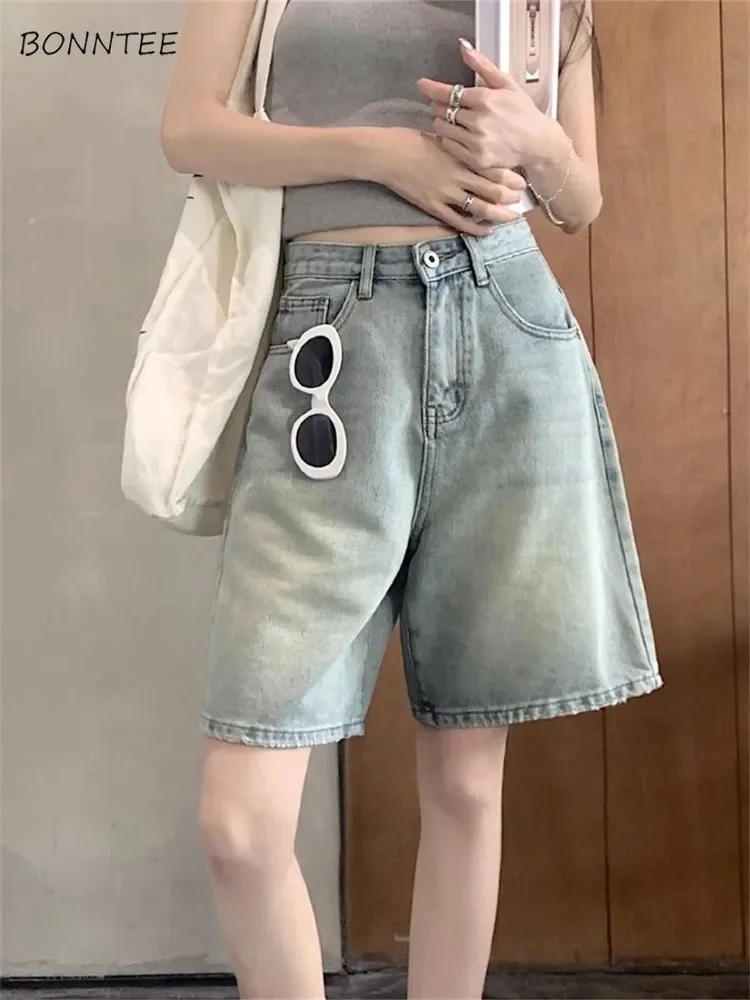 

Summer Loose Shorts Women Y2k Denim Retro Vintage Washed High Waist Knee-length All-match Fashion Korean Style Cloth Students