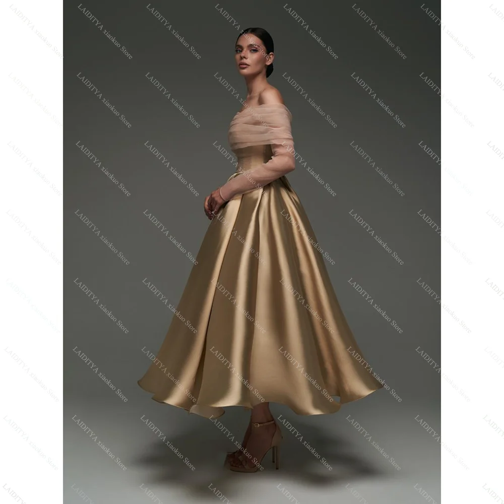 Vestidos de fiesta elegantes, vestidos de fiesta plisados con hombros descubiertos, vestidos de noche drapeados hasta el tobillo sin tirantes a la moda