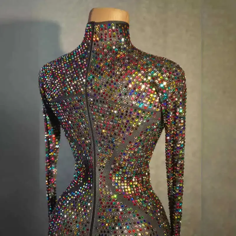 بدلة قفز قابلة للتمدد بأحجار الراين ملابس رقص مثيرة للنساء Dj Ds Gogo أزياء راقصة سحب الملكة ملابس النادي 8073