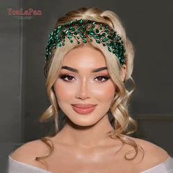 TOPQUEEN Rhinestone Headband Bridal Wedding Hair Accessories Handmade Green Crystal Hair Band Women Banquet Party Headress HP799
