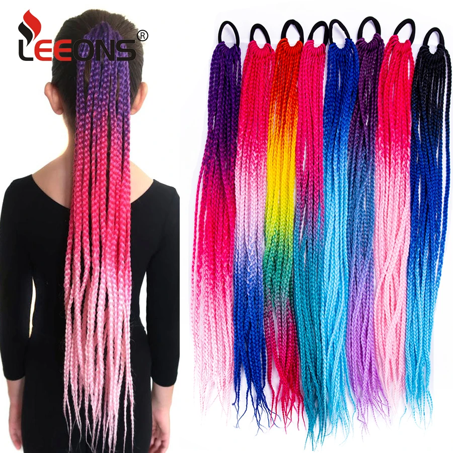 Leeons Synthetic Girls Hair Extensions Accessories Colorful Box Crochet Hair Ponytail Rubber Bands Twist Braid Rope For Kids