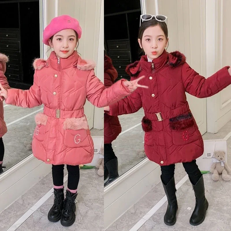 2024 New Winter Jackets For Girls Coat Fashion Long Style Hooded Outerwear Thicken Warm Children's Clothing 4 5 6 7 8 9 10 Years