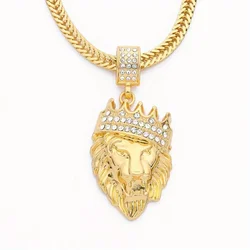 Luxury Crown Lion Head Pendant Necklace Fashion Creative Trend Punk Party Rock Hip Hop Valentine's Day Pendant Gift Accessories