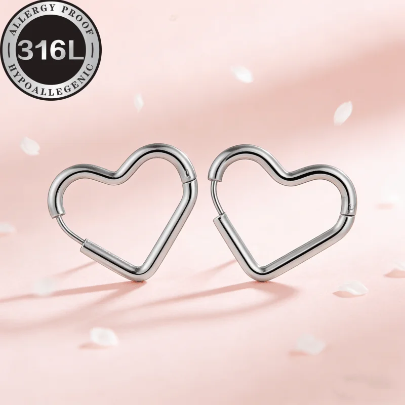 High-quality stainless steel hypoallergenic Golden earrings, heart-shaped, gold and silver two-color optional, anti-fading