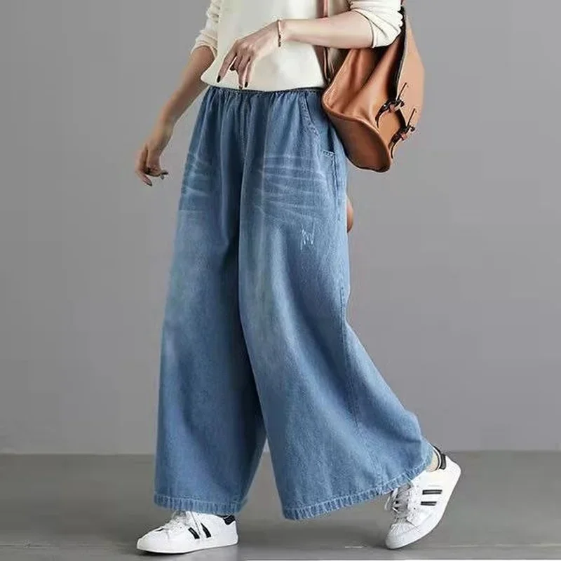 Jeans solto casual feminino, calça jeans de rua, calças de perna larga, estilo de rua, vintage, bolsos de cintura alta, Y2K, novo, 2022